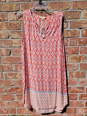 Sleeveless Coral Patterned Midi Dress